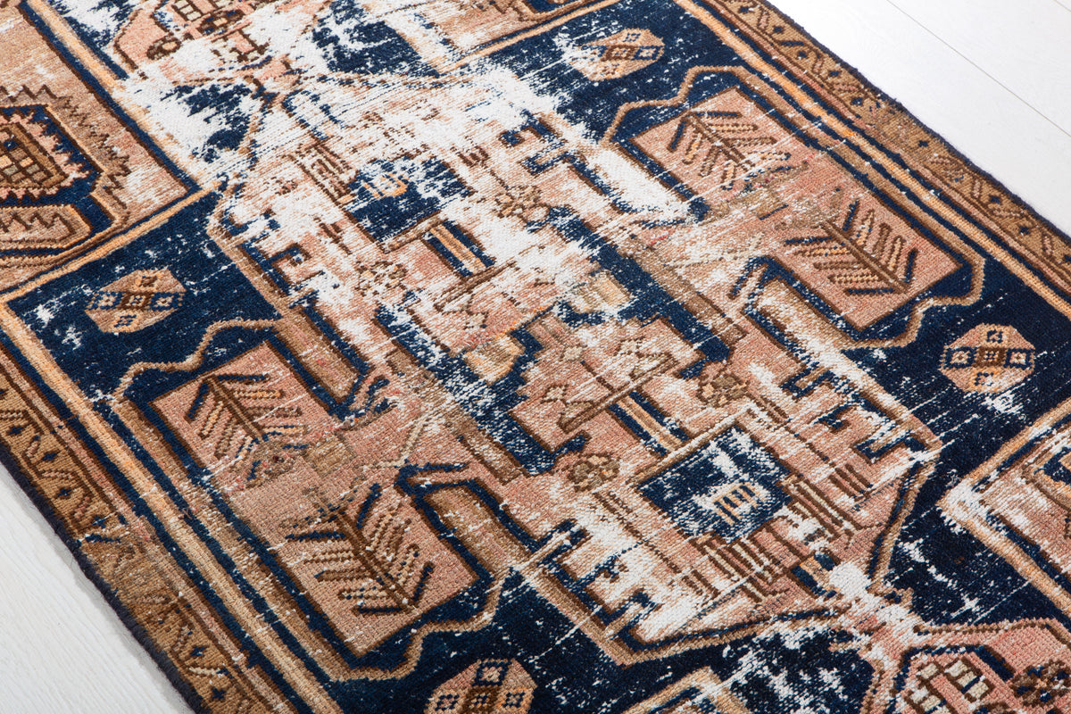 Small Antique Rust & Navy Blue Rug – 5' 0" x 2' 11" (153 x 90 cm)