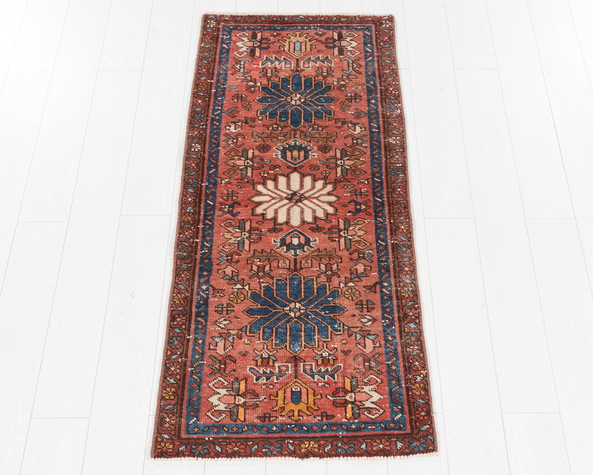 Antique Small Narrow Wool Hallway Runner Rug, Faded Red – 5' 2" x 2' 2" (158 x 67 cm)