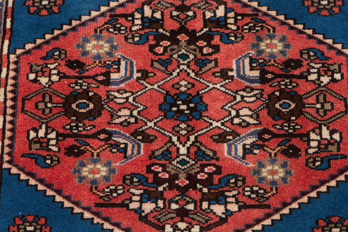 Mini Vintage Red & Blue Rug – 2' 8" x 2' 1" (82 x 63 cm)