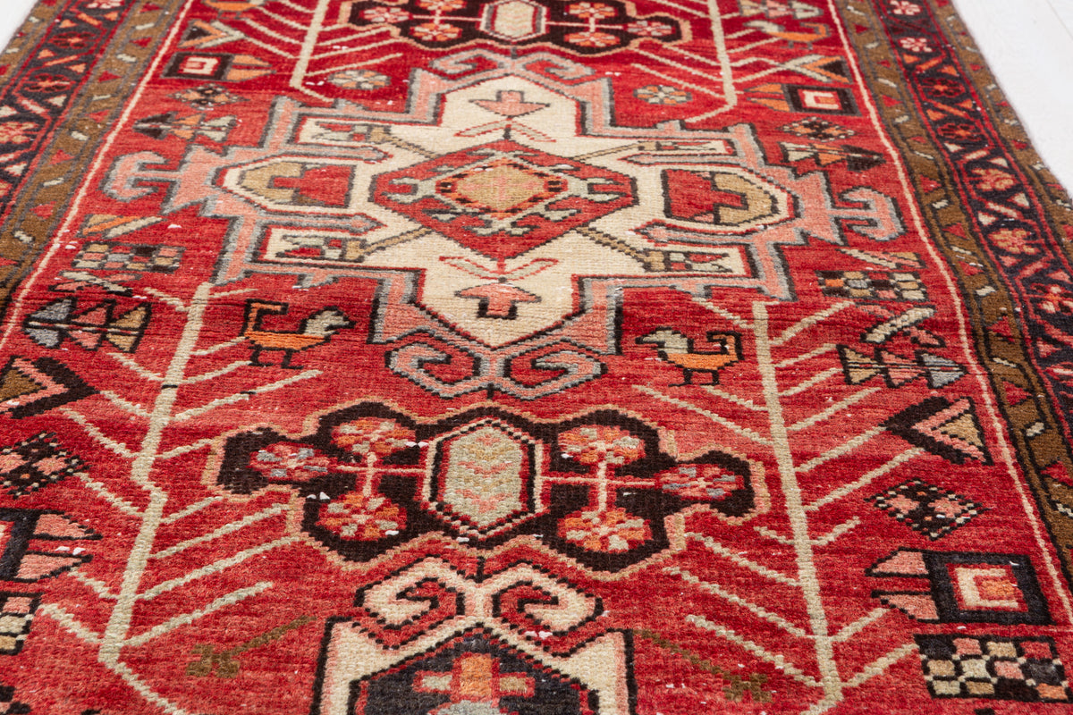 Semi-Antique Red Tribal Nomadic Narrow Hand-Knotted Wool Hallway Runner Rug – 10' 3" x 3' 1" (313 x 93 cm)