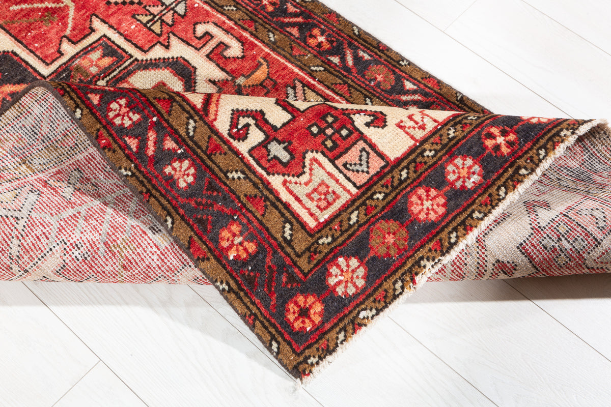 Semi-Antique Red Tribal Nomadic Narrow Hand-Knotted Wool Hallway Runner Rug – 10' 3" x 3' 1" (313 x 93 cm)