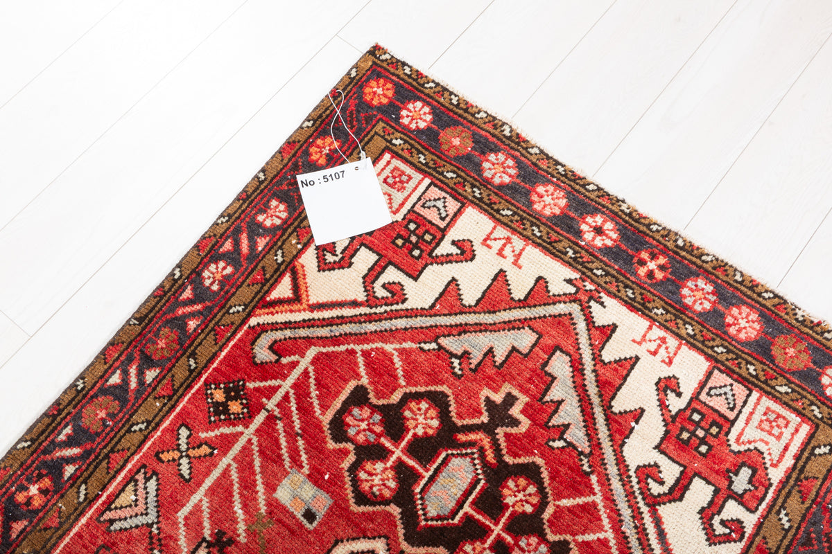Semi-Antique Red Tribal Nomadic Narrow Hand-Knotted Wool Hallway Runner Rug – 10' 3" x 3' 1" (313 x 93 cm)