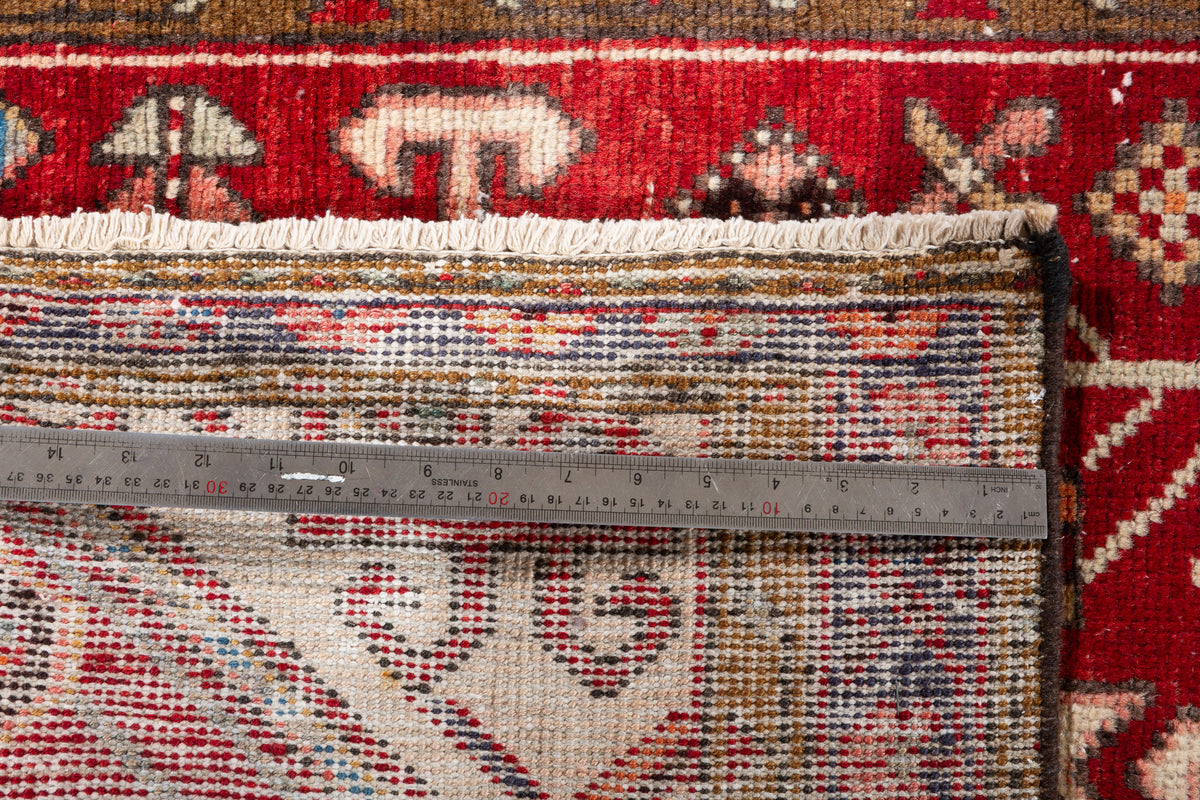 Semi-Antique Red Tribal Nomadic Narrow Hand-Knotted Wool Hallway Runner Rug – 10' 3" x 3' 1" (313 x 93 cm)