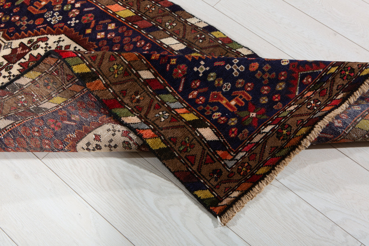 Small Vintage Navy Blue & Brown Rug – 4' 1" x 2' 5" (125 x 74 cm)