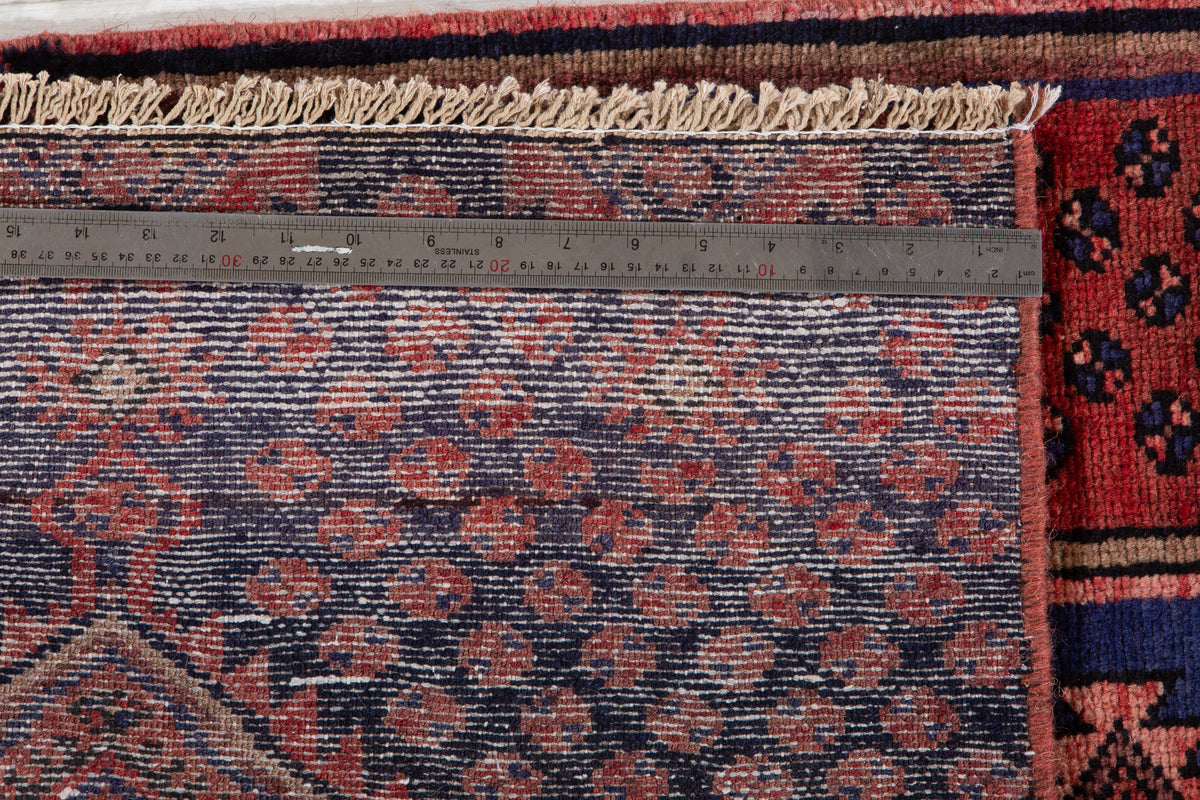 Small Vintage Rust Red & Navy Blue Rug – 4' 11" x 2' 4" (149 x 70 cm)