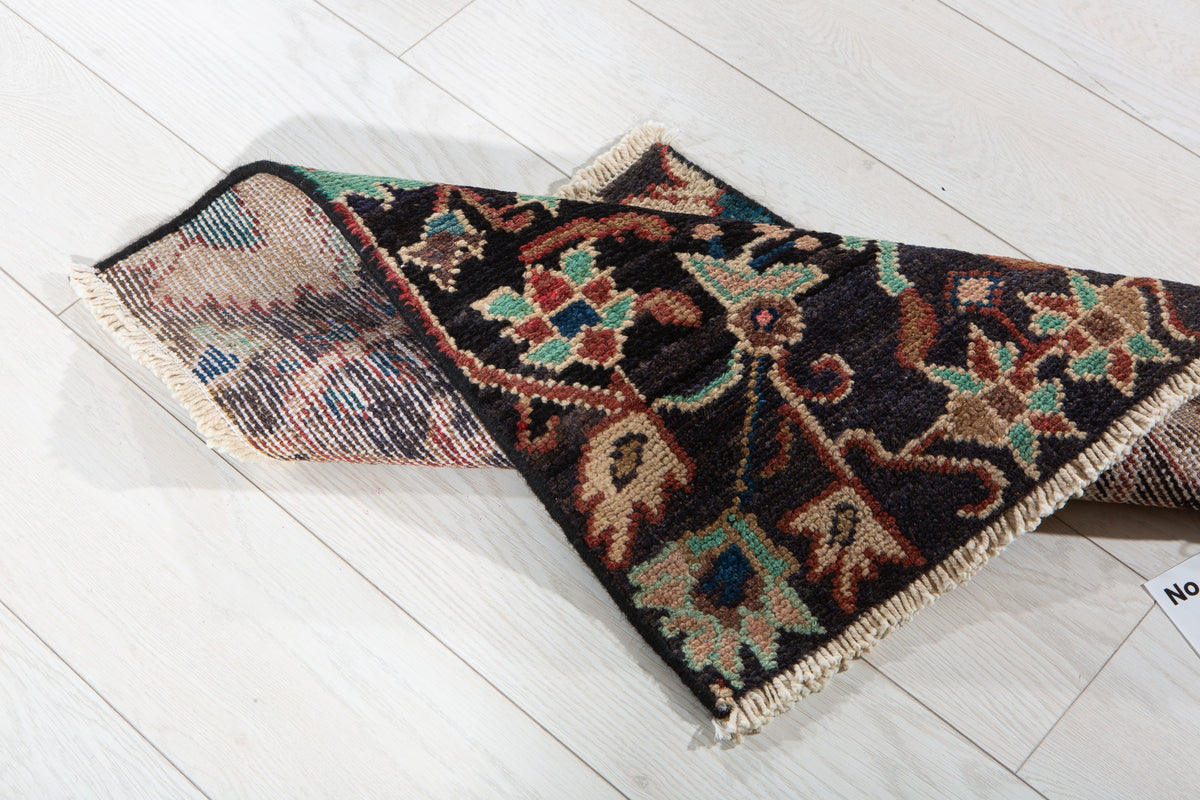 Small Antique Navy Blue Rug – 1' 11" x 1' 10" (59 x 56 cm)