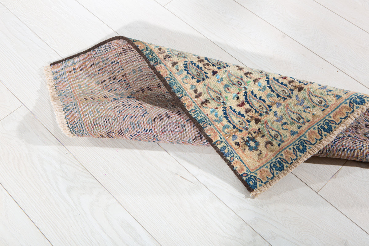 Small Antique Beige, Blue Rug – 2' 2" x 1' 9" (67 x 53 cm)