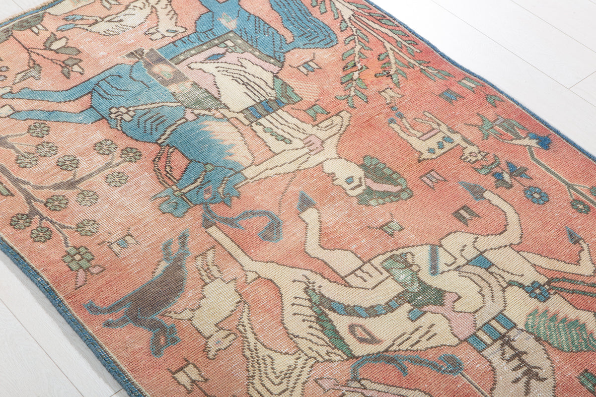 Small Antique Faded Salmon Pink Rug – 4' 9" x 3' 3" (144 x 98 cm)