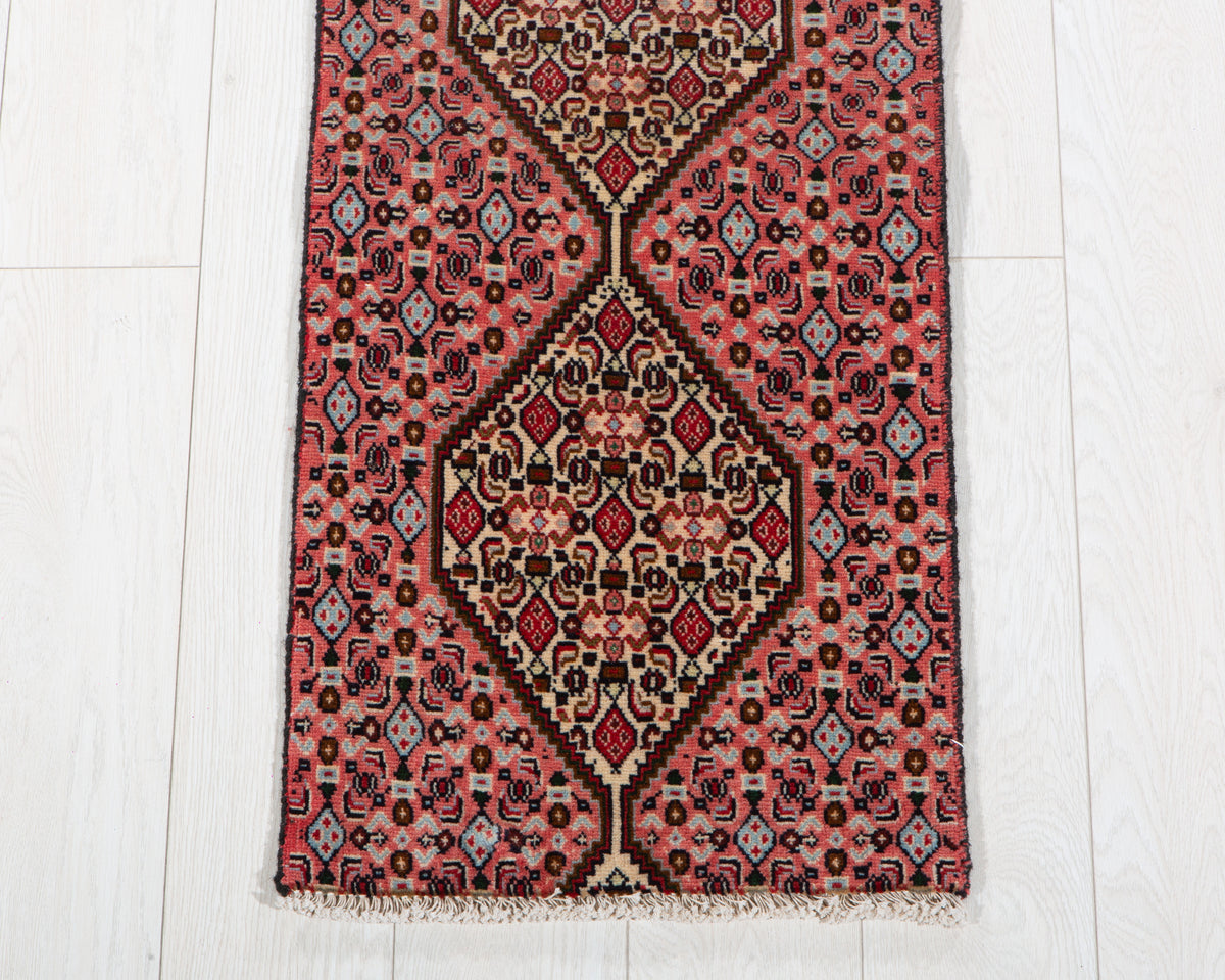Small Antique Coral Pink Rug – 4' 1" x 1' 5" (124 x 43 cm)