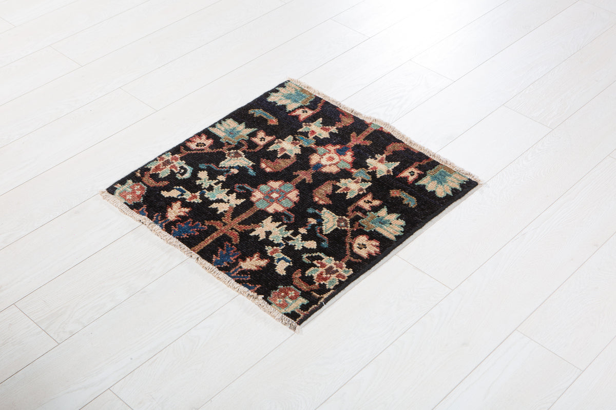 Small Antique Navy Blue Rug – 1' 11" x 1' 10" (58 x 57 cm)
