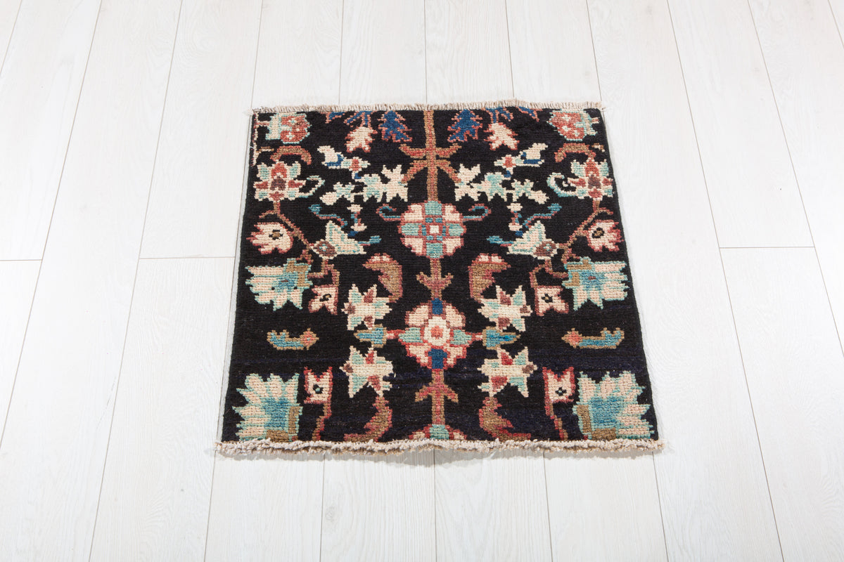 Small Antique Navy Blue Rug – 1' 11" x 1' 10" (58 x 57 cm)