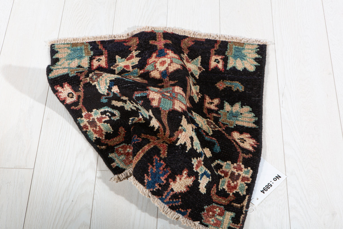 Small Antique Navy Blue Rug – 1' 11" x 1' 10" (58 x 57 cm)