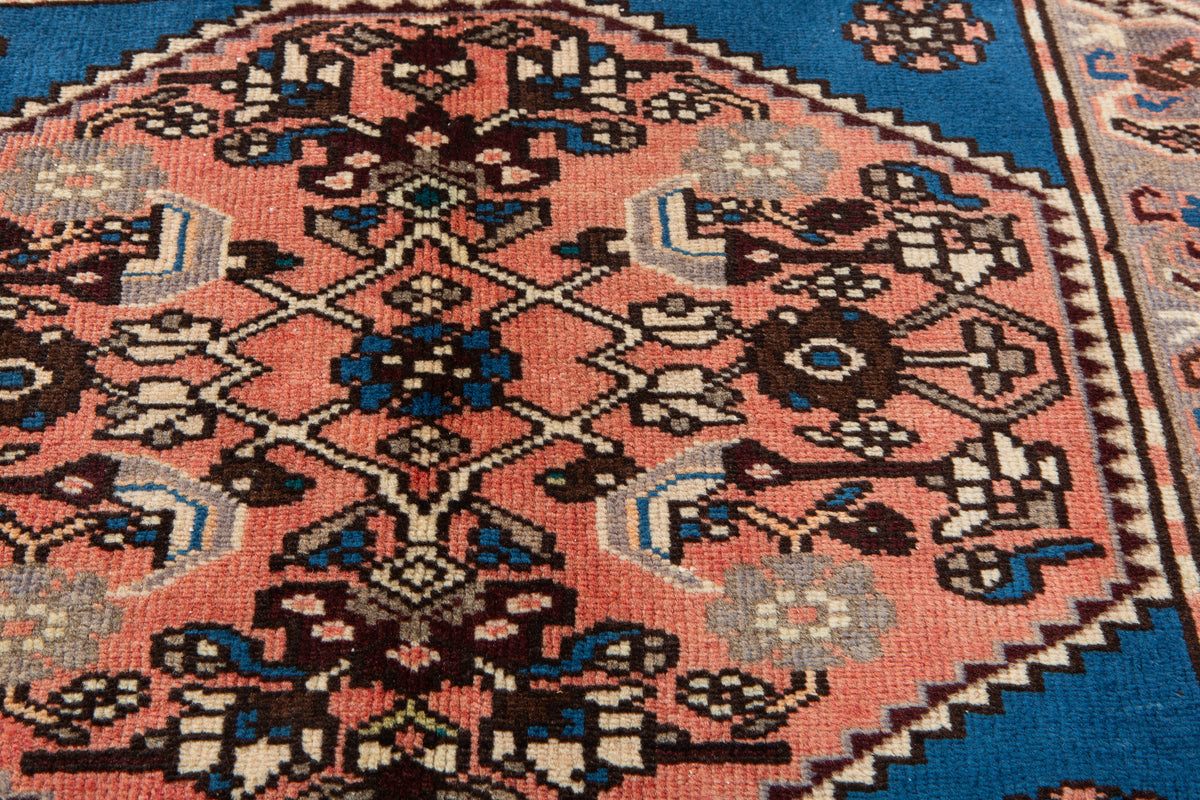 Small Vintage Red, Blue Rug – 2' 6" x 2' 0" (77 x 61 cm)