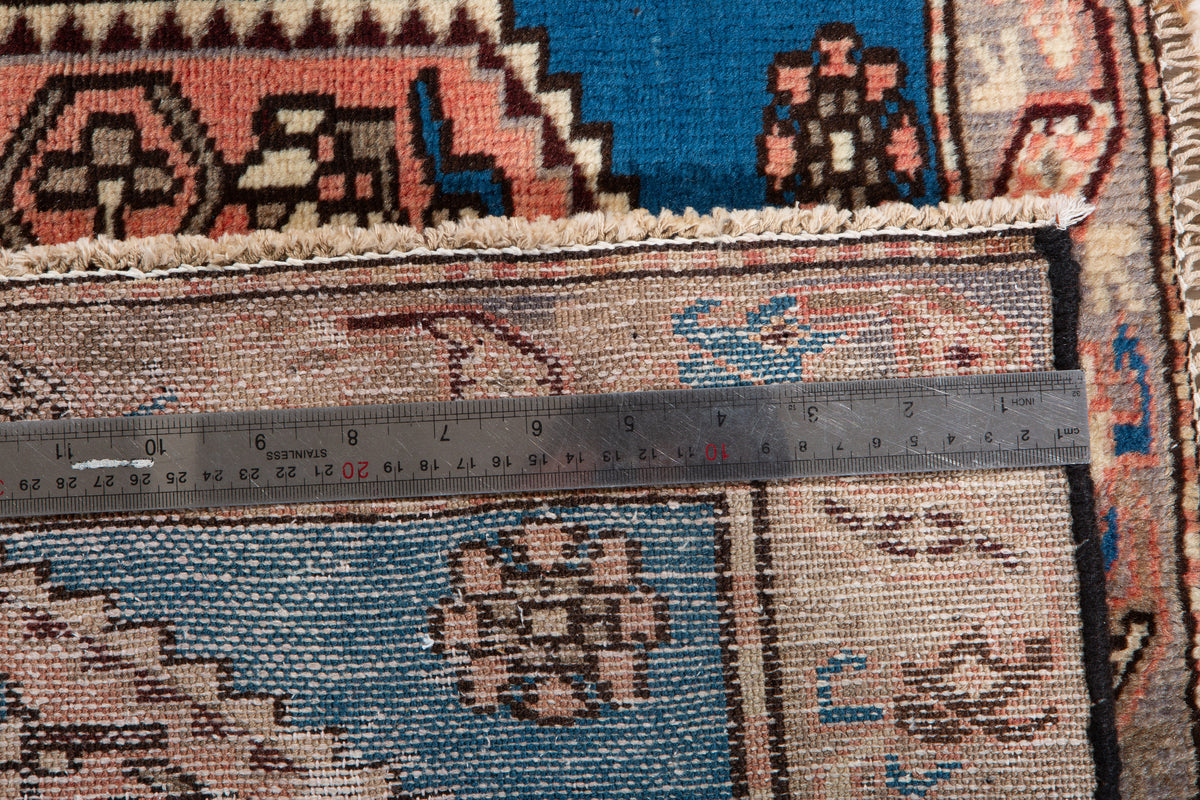 Small Vintage Red, Blue Rug – 2' 6" x 2' 0" (77 x 61 cm)