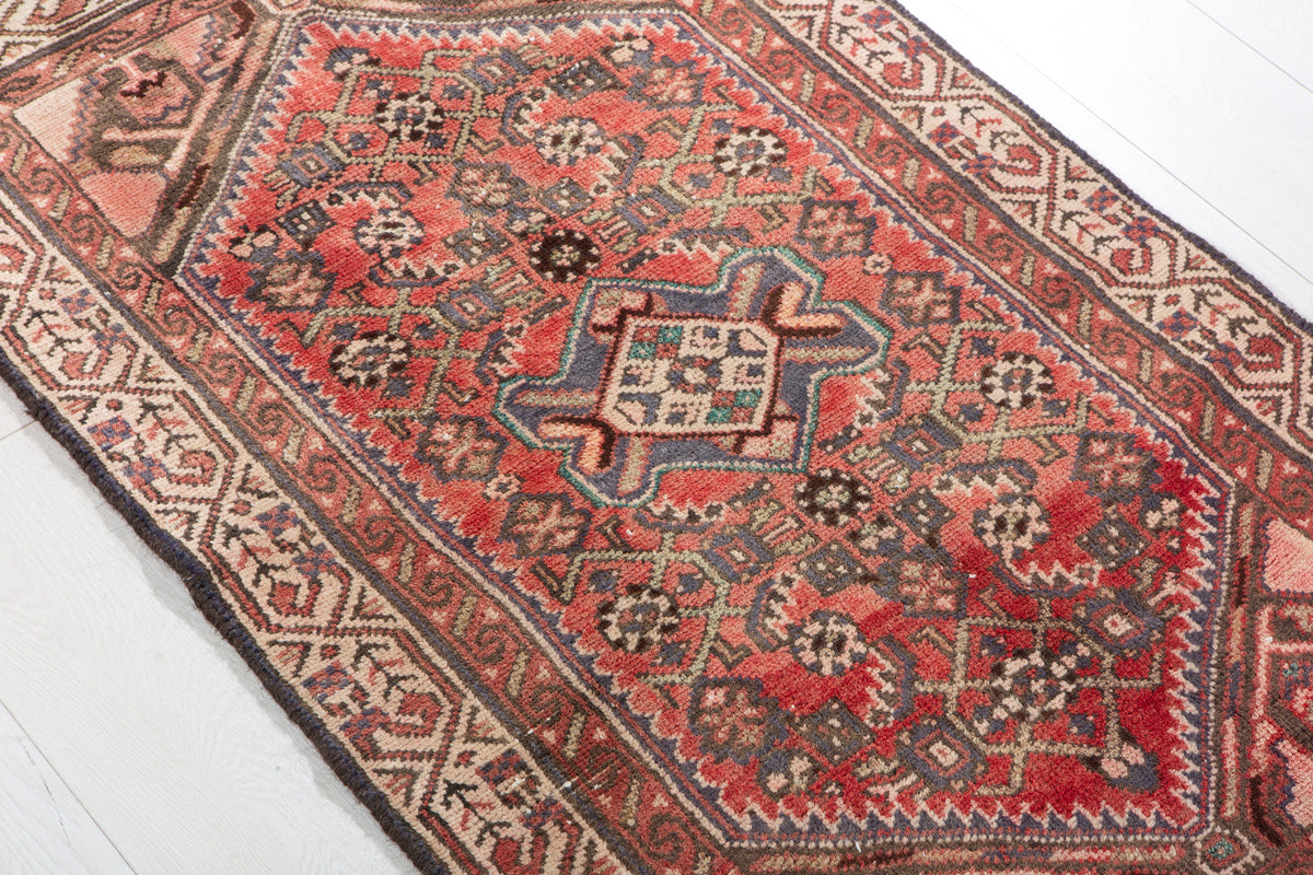 Small Antique Faded Rust Red Rug – 3' 10" x 2' 4" (118 x 71 cm)