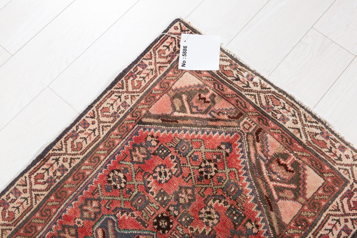 Small Antique Faded Rust Red Rug – 3' 10" x 2' 4" (118 x 71 cm)