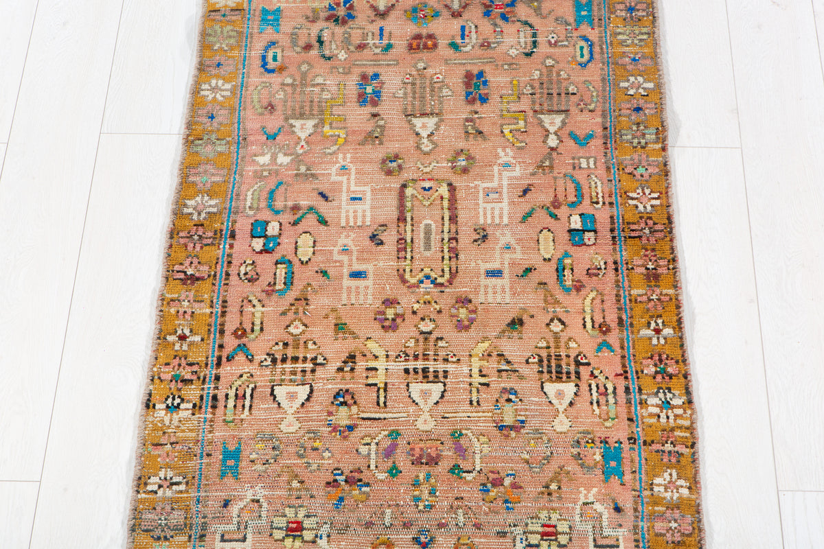 Small Antique Faded Pink Peach Rug – 5' 7" x 2' 7" (169 x 78 cm)