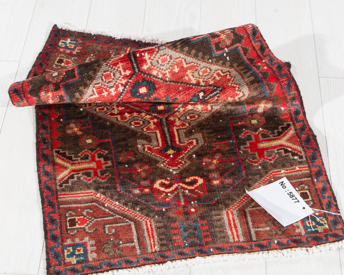 Small Antique Charcoal Black, Rust Red Rug – 3' 4" x 2' 0" (101 x 60 cm)