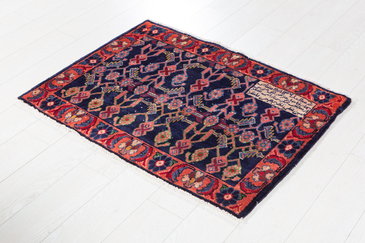 Petit tapis vintage, bleu marine – 3' 5" x 2' 8" (105 x 82 cm)