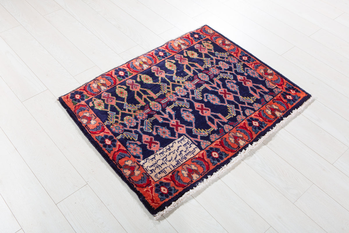 Petit tapis vintage, bleu marine – 3' 5" x 2' 8" (105 x 82 cm)