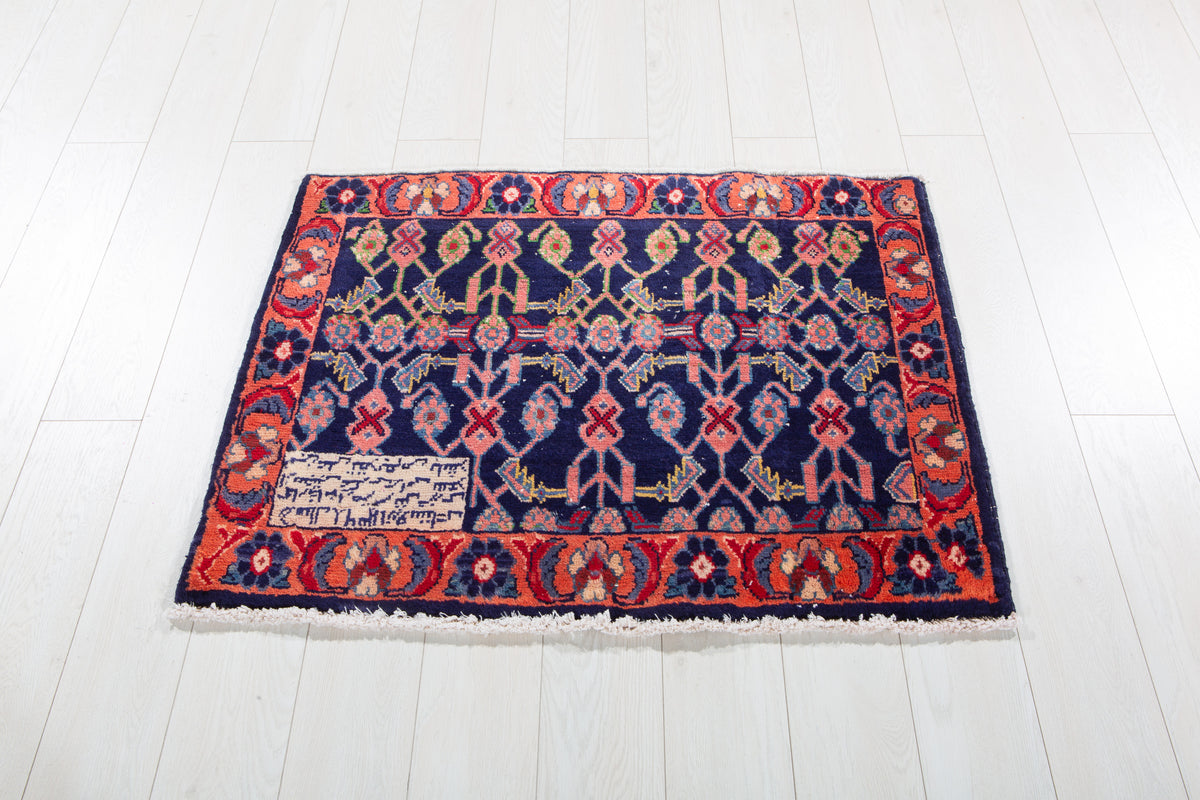 Petit tapis vintage, bleu marine – 3' 5" x 2' 8" (105 x 82 cm)