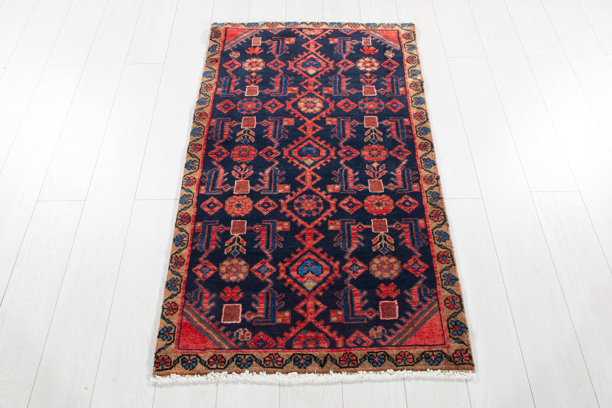 Small Antique Deep Navy Blue Rug – 4' 4" x 2' 6" (132 x 76 cm)