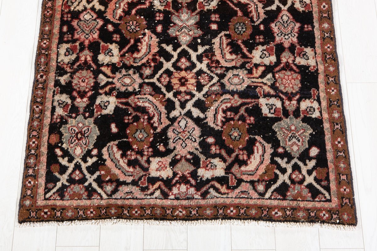Antique Deep Navy Blue Area Rug – 8' 7" x 3' 8" (261 x 111 cm)