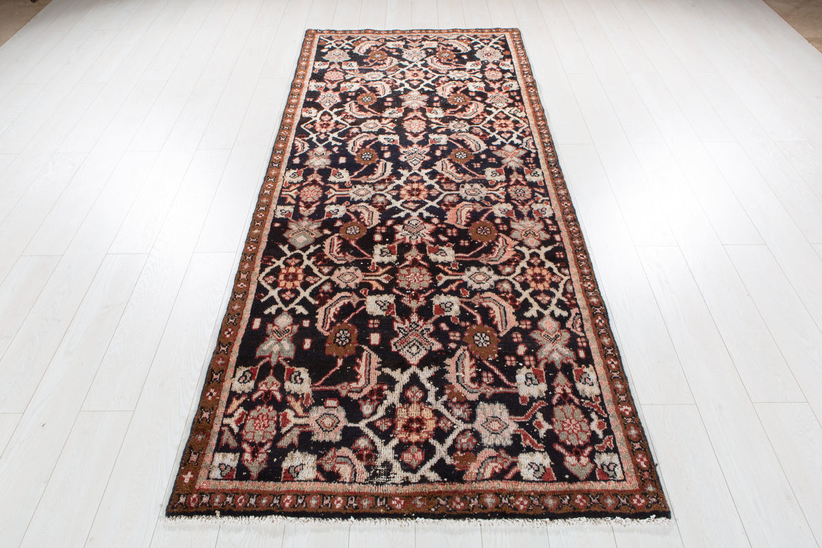 Antique Deep Navy Blue Area Rug – 8' 7" x 3' 8" (261 x 111 cm)