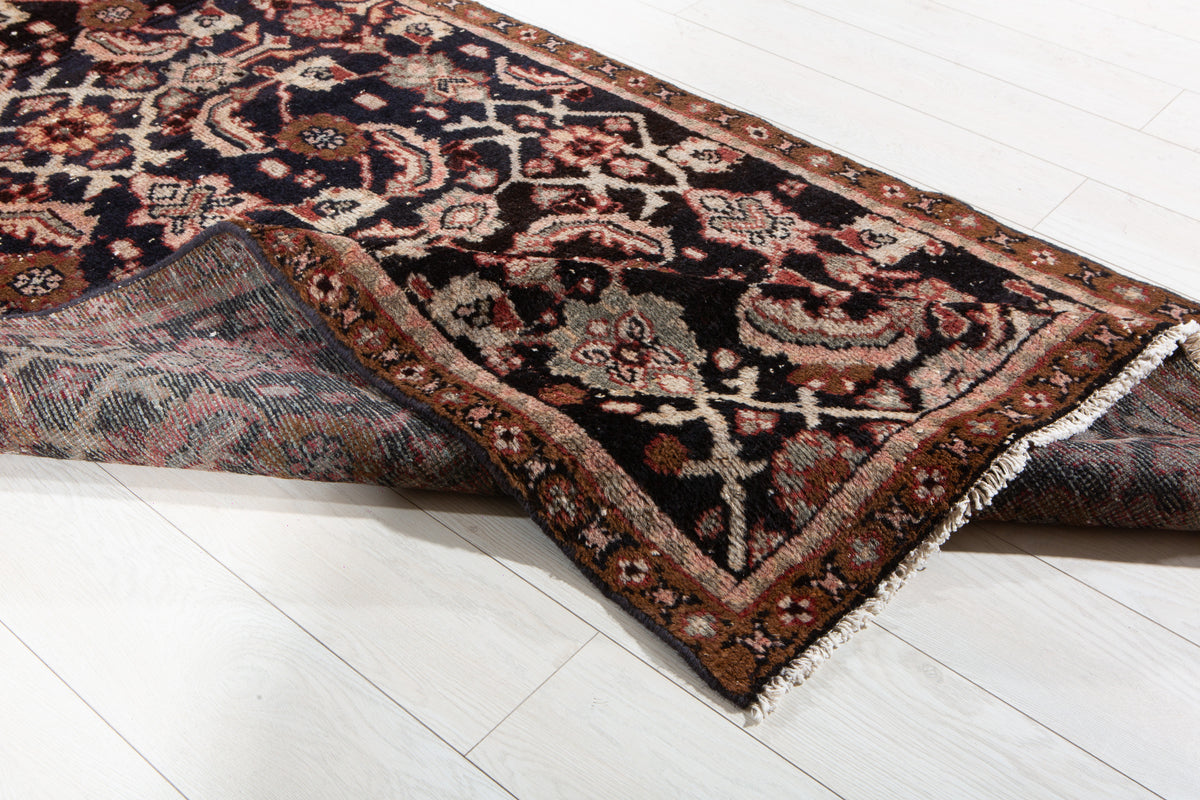Antique Deep Navy Blue Area Rug – 8' 7" x 3' 8" (261 x 111 cm)