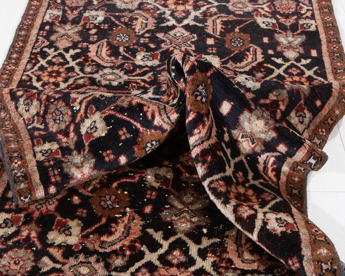 Antique Deep Navy Blue Area Rug – 8' 7" x 3' 8" (261 x 111 cm)