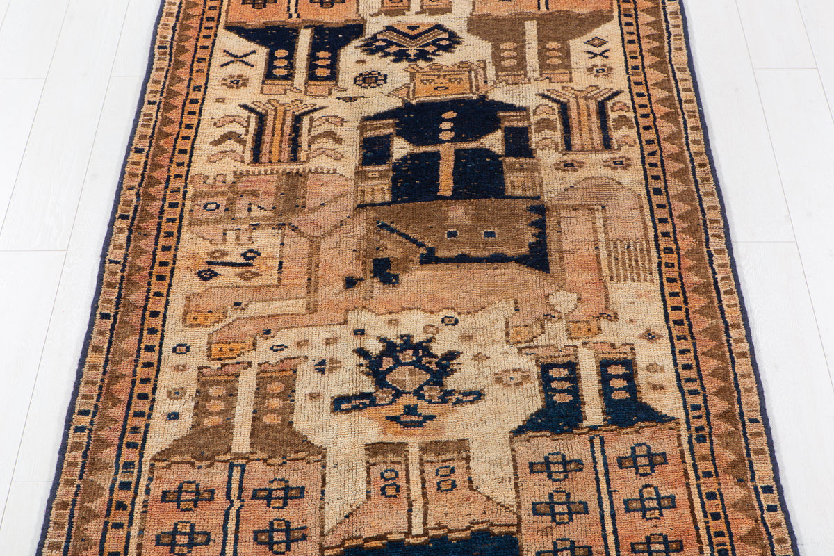 Antique Faded Peach and Beige Area Rug – 12' 4" x 4' 1" (377 x 125 cm)