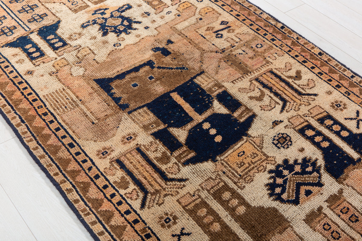 Antique Faded Peach and Beige Area Rug – 12' 4" x 4' 1" (377 x 125 cm)