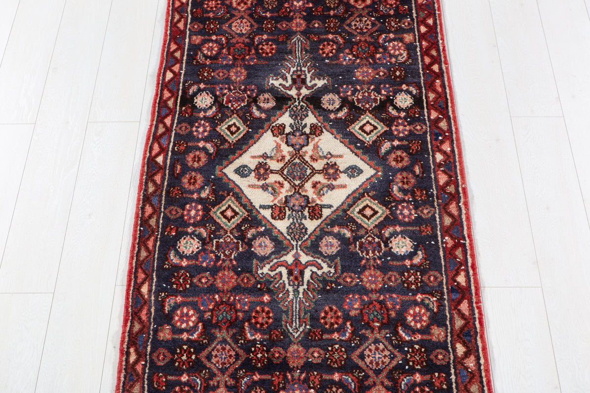 Vintage Deep Navy Blue Runner Rug – 8' 11" x 2' 9" (271 x 84 cm)