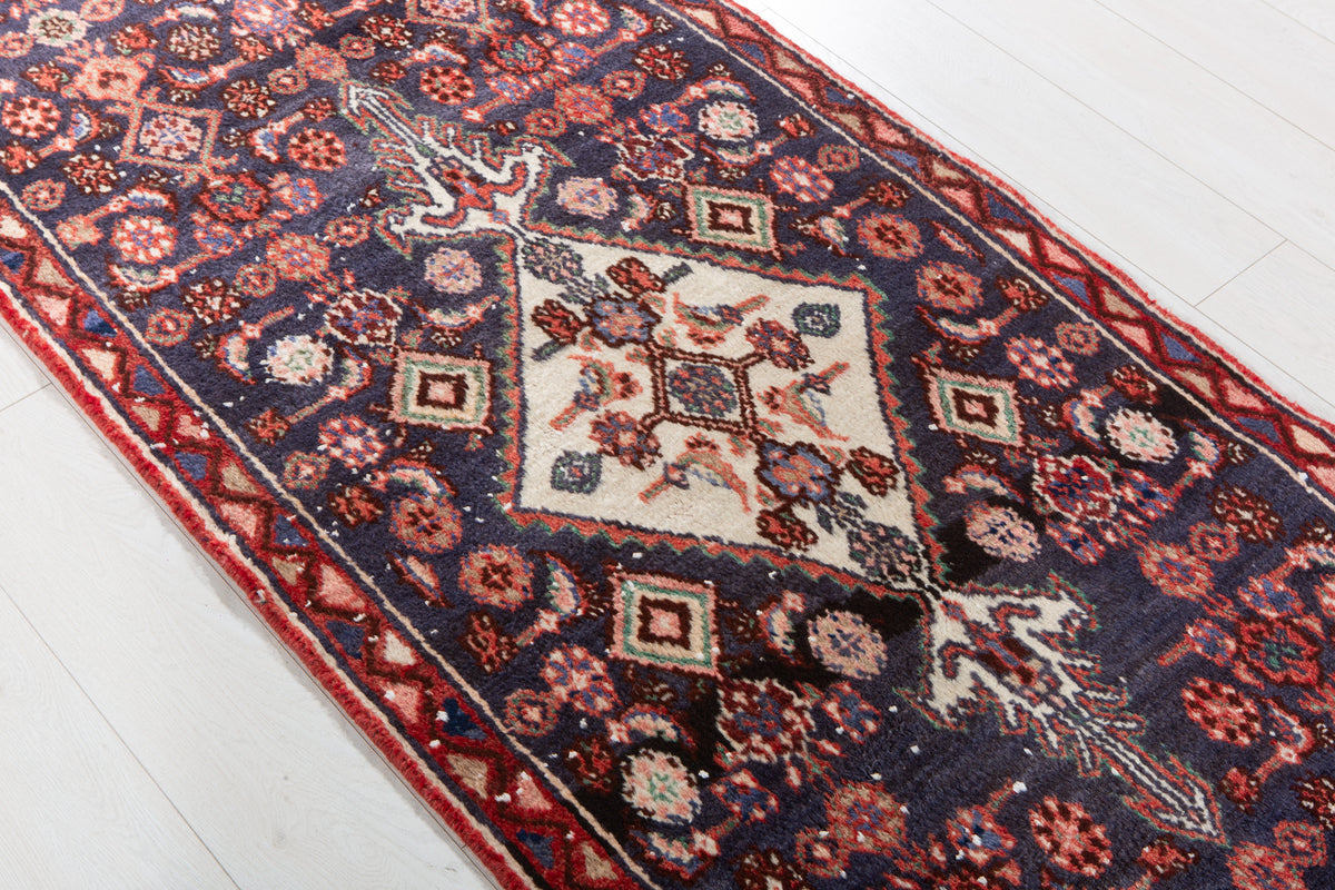 Vintage Deep Navy Blue Runner Rug – 8' 11" x 2' 9" (271 x 84 cm)