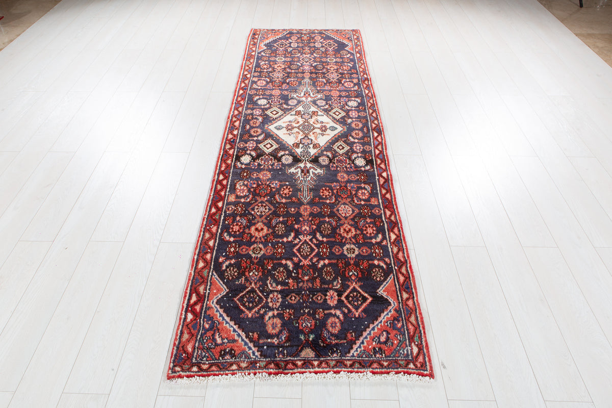 Vintage Deep Navy Blue Runner Rug – 8' 11" x 2' 9" (271 x 84 cm)