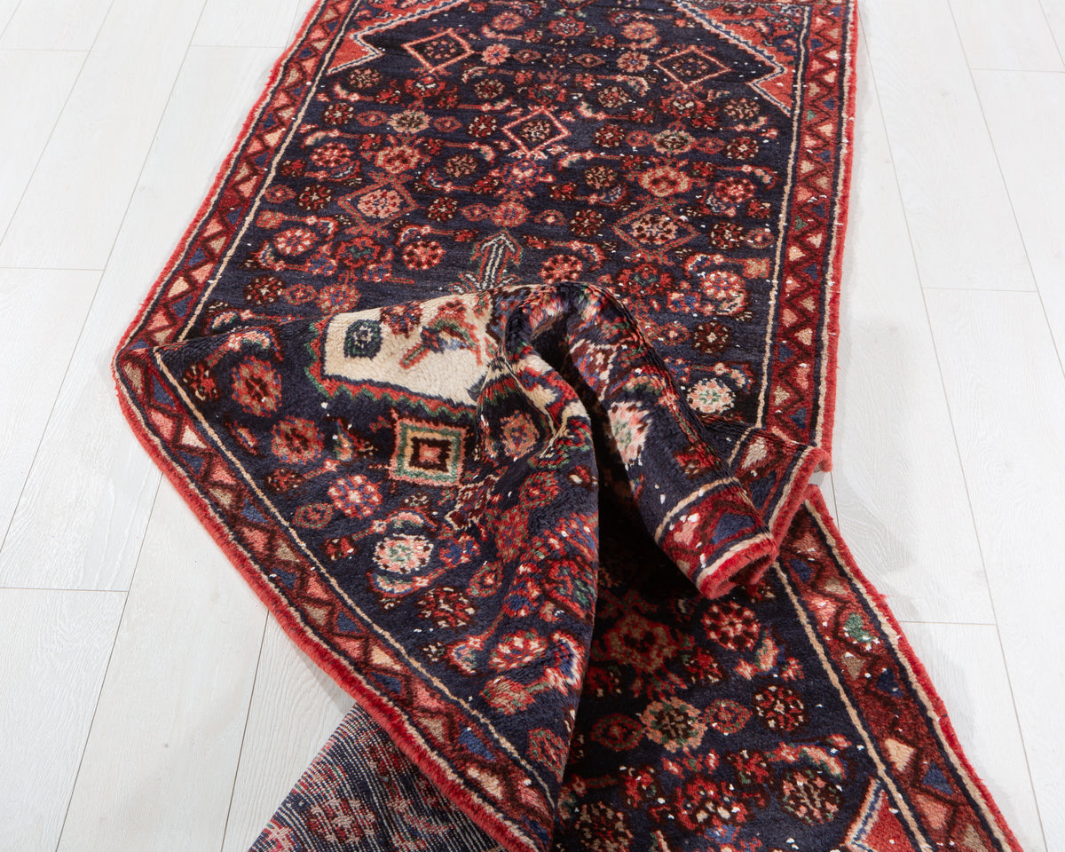 Vintage Deep Navy Blue Runner Rug – 8' 11" x 2' 9" (271 x 84 cm)