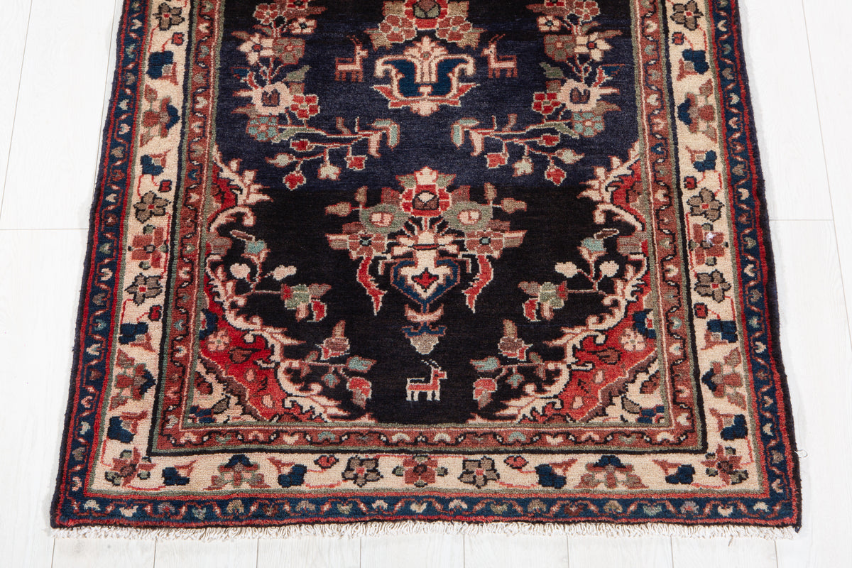 Vintage Deep Navy Blue Geometric Runner Rug – 10' 4" x 3' 5" (314 x 105 cm)