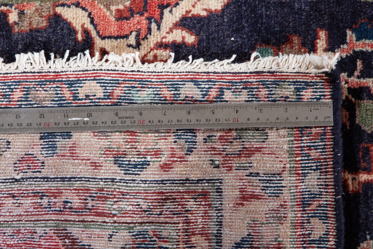 Vintage Deep Navy Blue Geometric Runner Rug – 10' 4" x 3' 5" (314 x 105 cm)