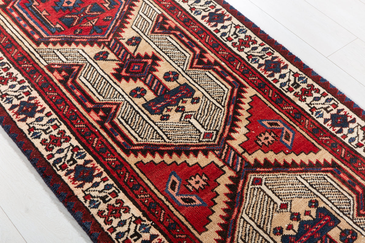 Antique Camel Brown Geometric Runner Rug – 11' 4" x 2' 8" (345 x 81 cm)