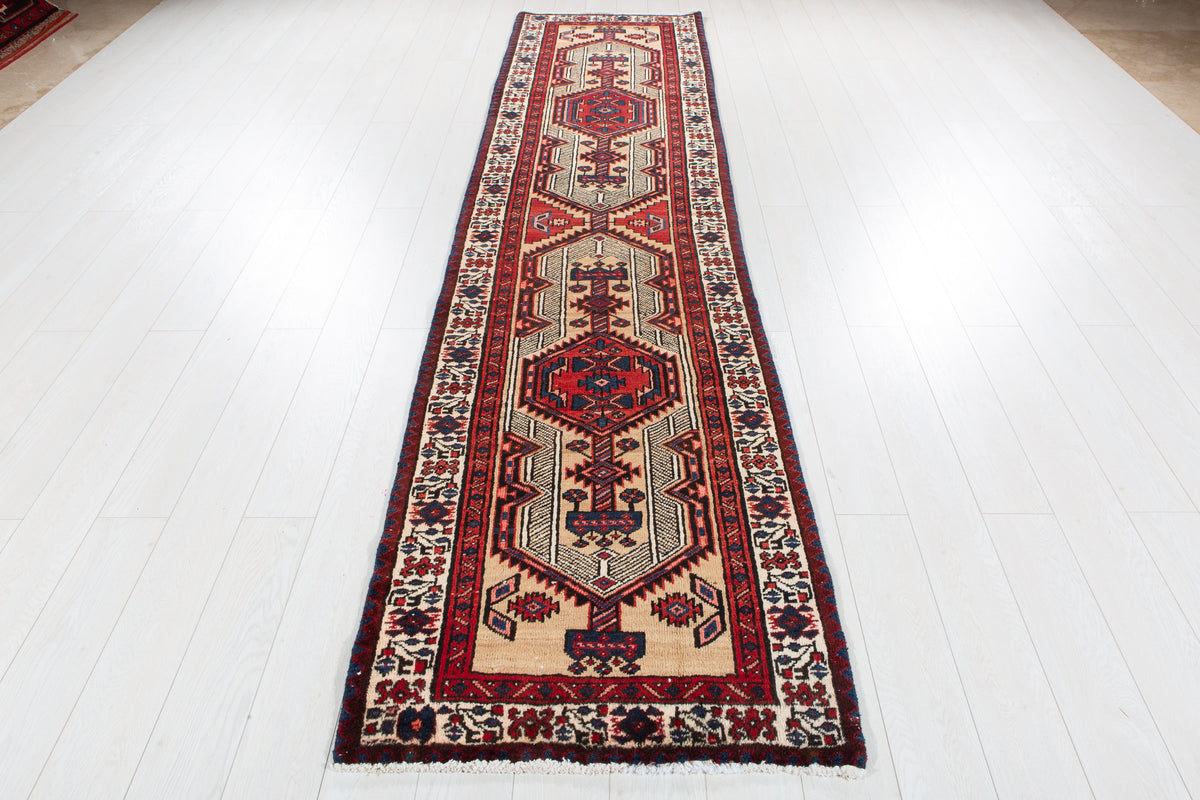 Antique Camel Brown Geometric Runner Rug – 11' 4" x 2' 8" (345 x 81 cm)