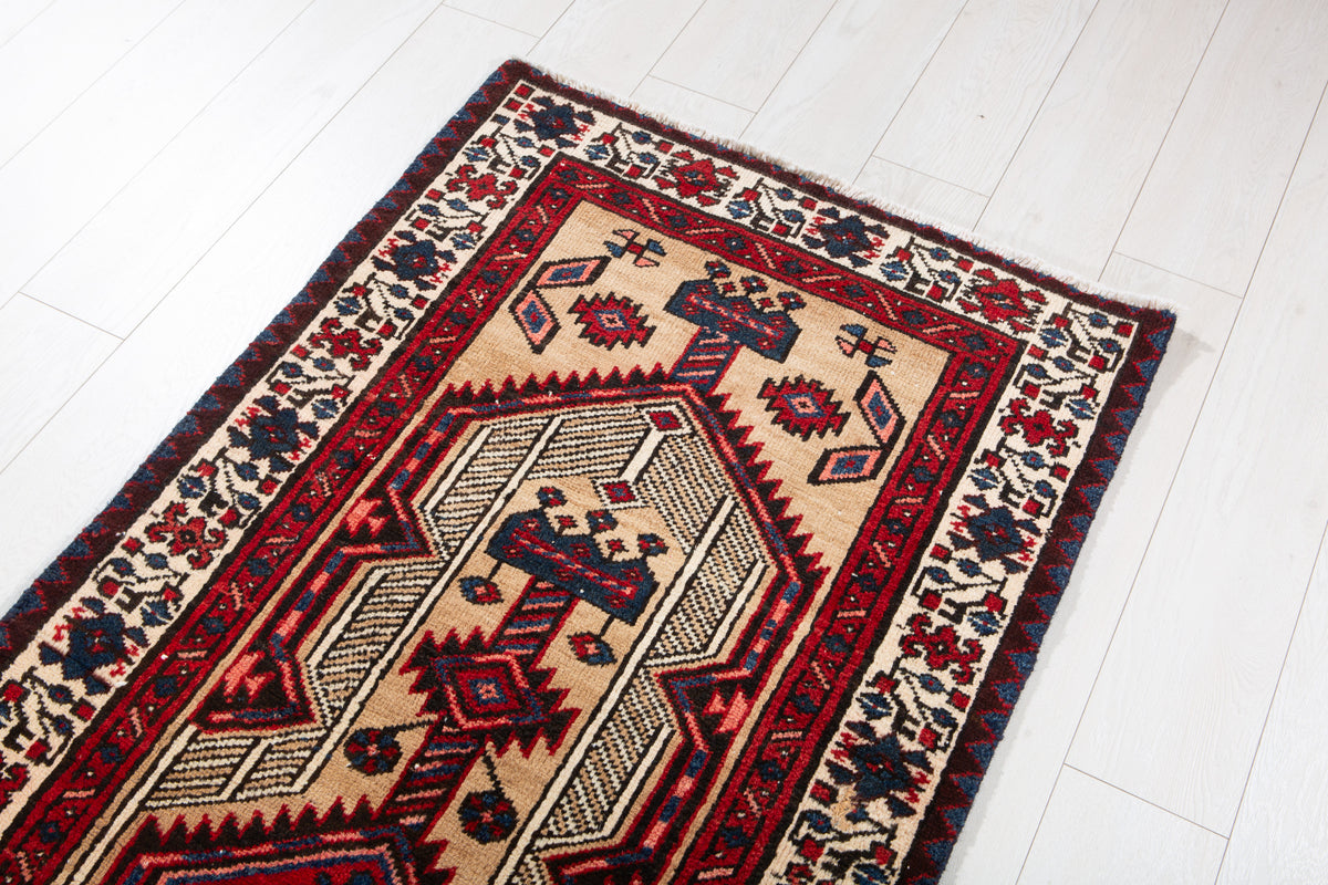 Antique Camel Brown Geometric Runner Rug – 11' 4" x 2' 8" (345 x 81 cm)