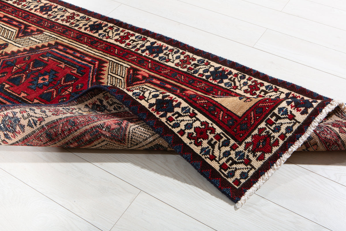 Antique Camel Brown Geometric Runner Rug – 11' 4" x 2' 8" (345 x 81 cm)