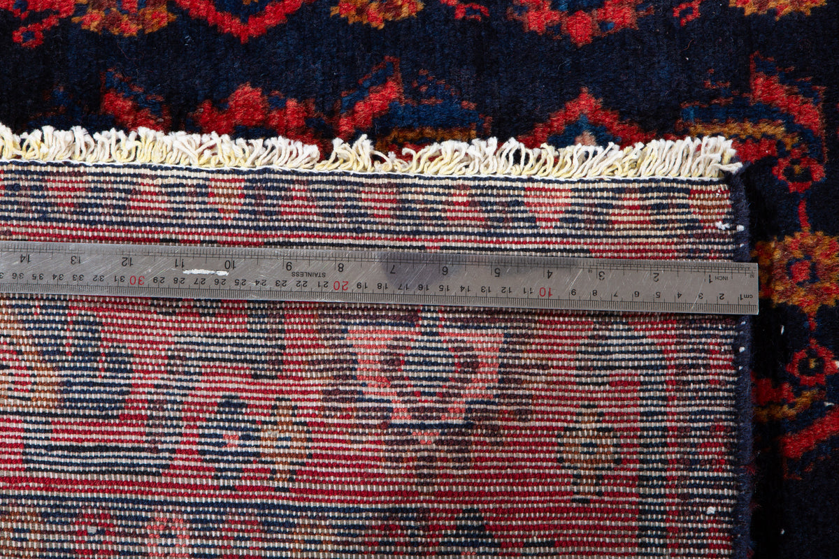Vintage Deep Navy Blue Geometric Runner Rug – 10' 4" x 3' 9" (314 x 114 cm)