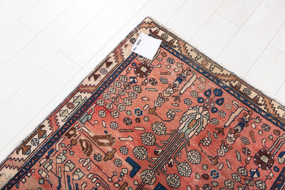 Antique Faded Rust Red Geometric Runner Rug – 7' 11" x 3' 1" (242 x 95 cm)