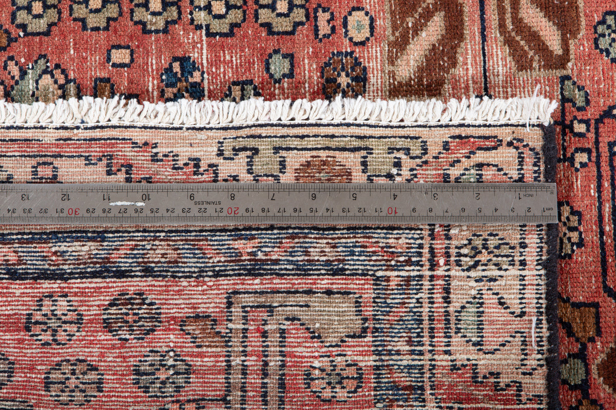 Antique Faded Rust Red Geometric Runner Rug – 7' 11" x 3' 1" (242 x 95 cm)