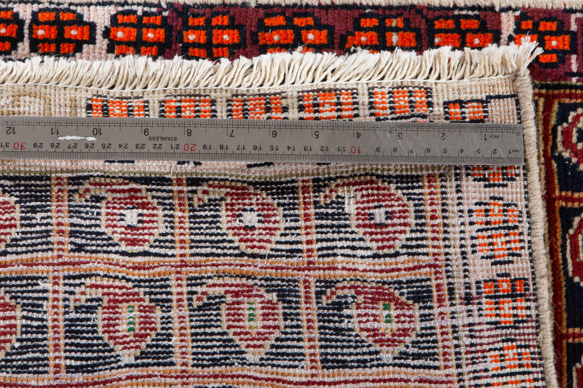 Antique Navy Blue Geometric Runner Rug – 7' 5" x 2' 2" (227 x 67 cm)