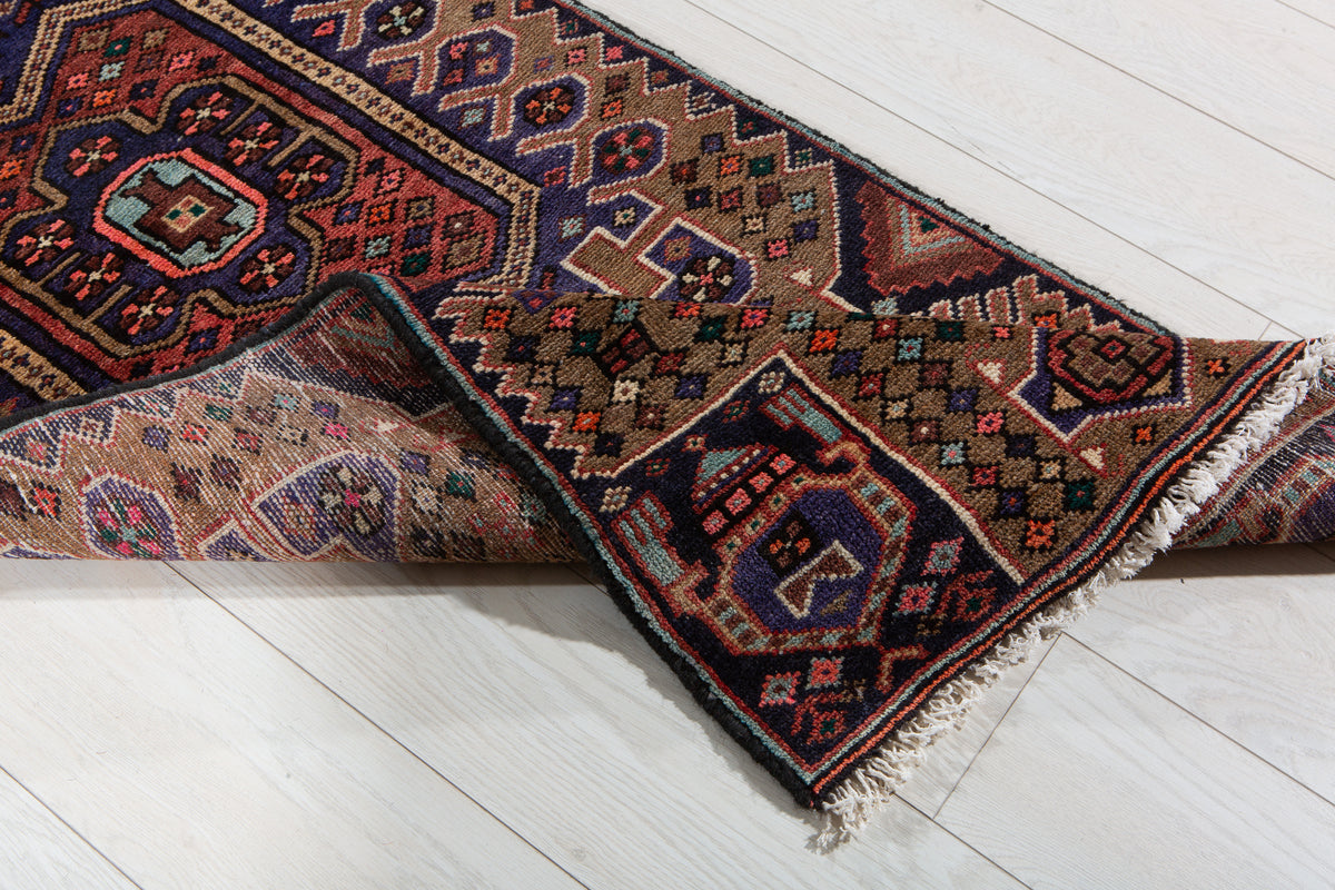 Vintage Brown & Blue Geometric Runner Rug – 5' 6" x 2' 2" (167 x 67 cm)
