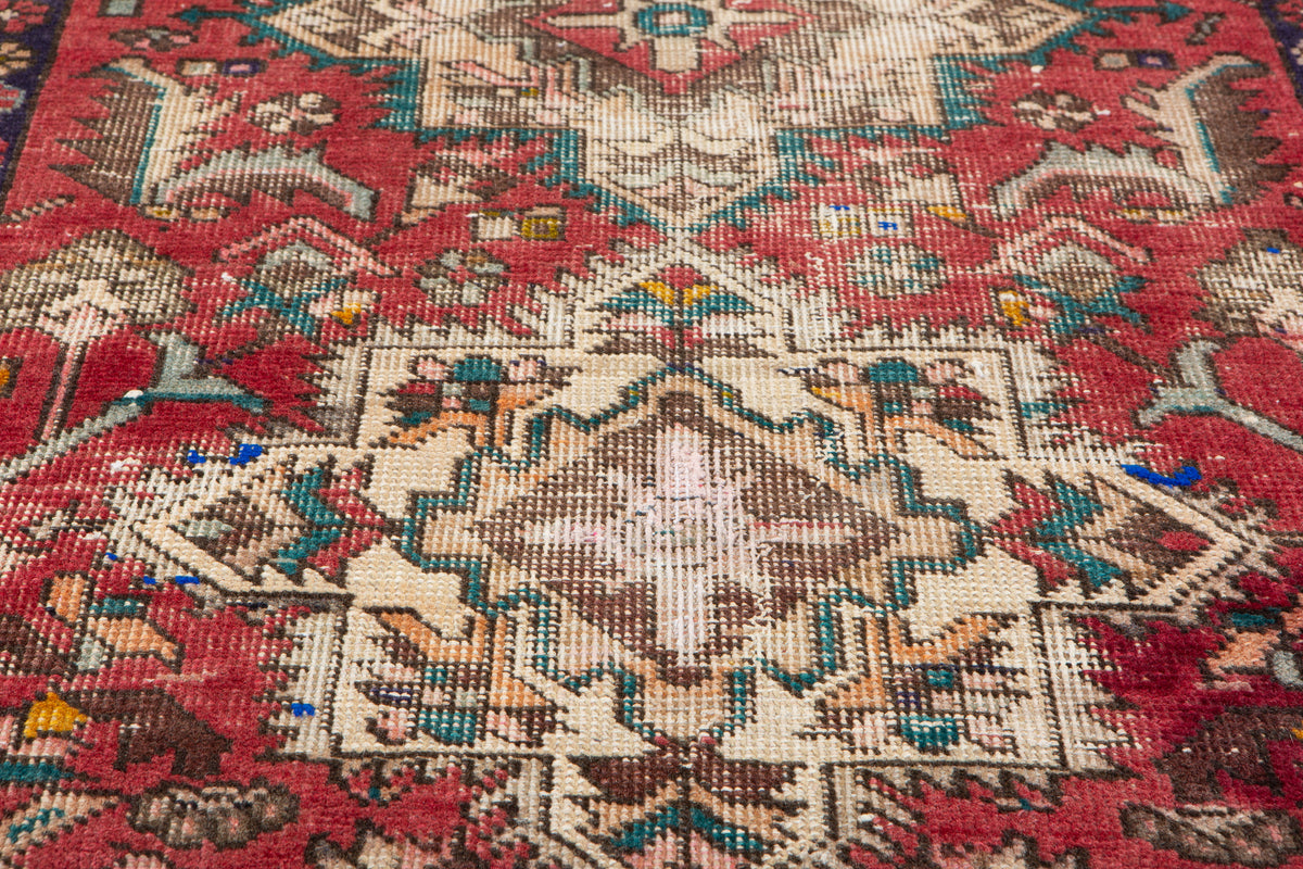 Antique Red Geometric Runner Rug – 8' 4" x 2' 7" (254 x 79 cm)
