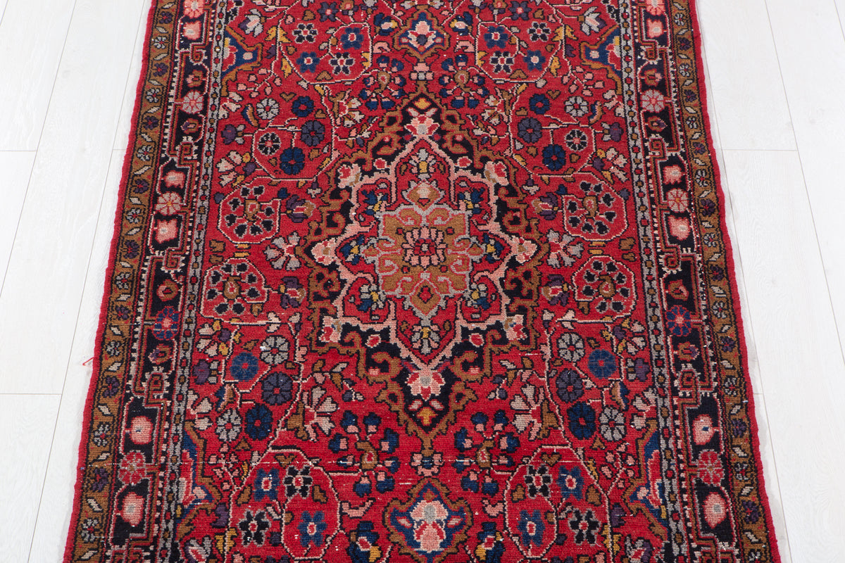 Antique Red Geometric Runner Rug – 9' 11" x 3' 7" (303 x 110 cm)