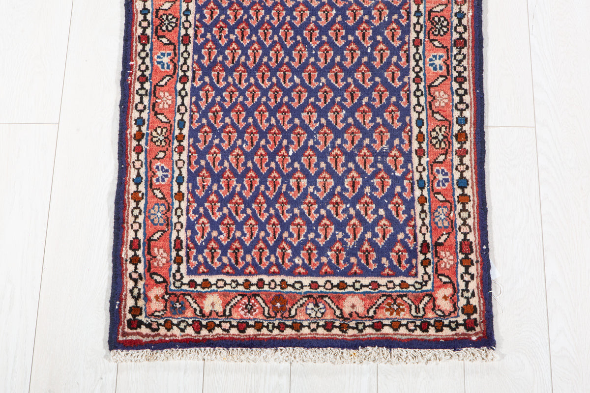 Antique Navy Blue Geometric Runner Rug – 6' 4" x 2' 4" (193 x 70 cm)